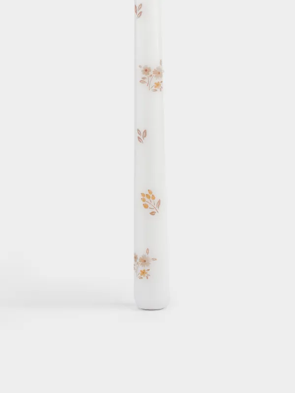 Candle, 25 cm, thin, white, Vintage flowers, La flore, image-2