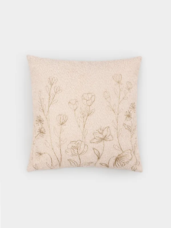 Decorative pillow, 45x45 cm, boucle/velvet, milky, wildflowers, Boucle, image-0