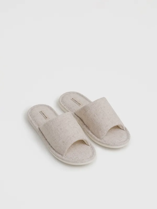 Women's slippers, homewear, size 36-37, polyester/linen, beige, Lino, image-4