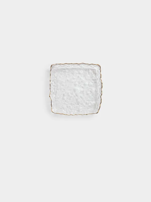 Dish, 15x15 cm, glass, square, with golden edging, Nautilus gold, image-3