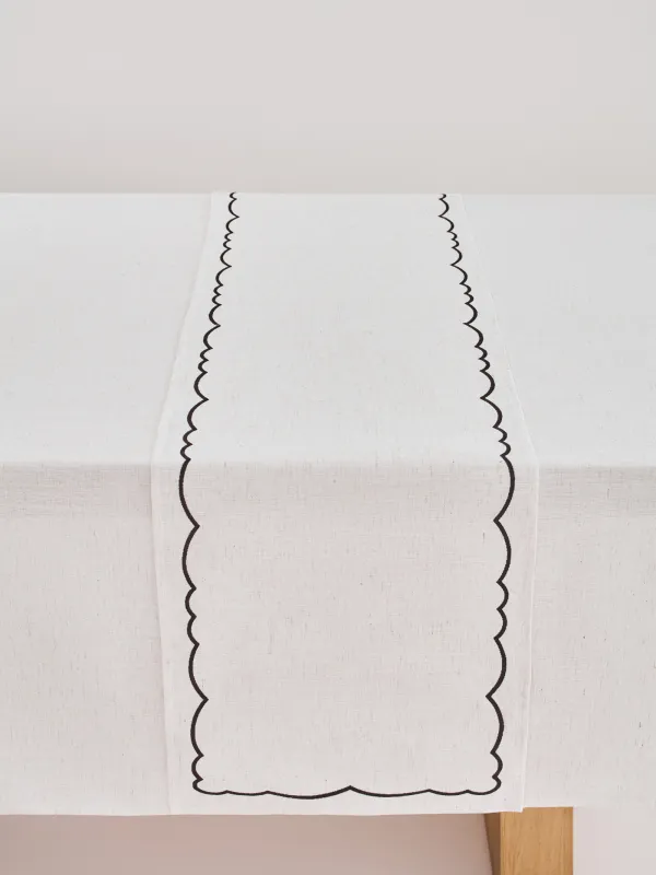 Table runner, 40x160 cm, polyester / linen, beige, Vintage, Melange outline, image-9