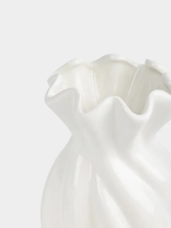 Flower vase, 30 cm, ceramic, white, Candy, Crumple, image-1