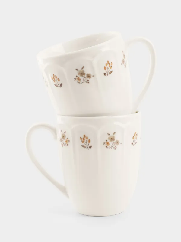 Mug, 380 ml, 2 pcs, porcelain N, white, Vintage flowers, La flore, image-0