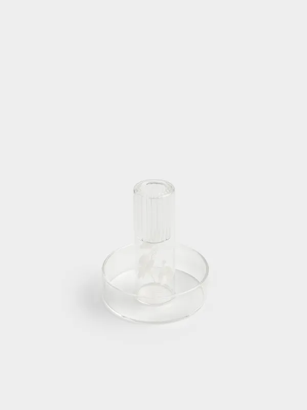 Candlestick, 8x9 cm, for a thin candle, on a leg, with dried flowers, glass, Decor candle, image-1