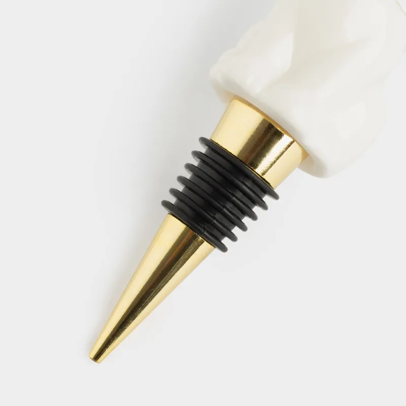 Bottle stopper, 13 cm, steel / porcelain P, white and gold, Cat, Cat, image-3