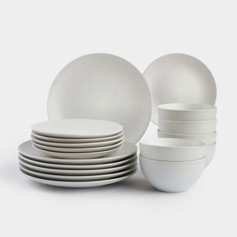 Dining set, 6 pers, 18 pr, ceramic, milk, speckled, Particle