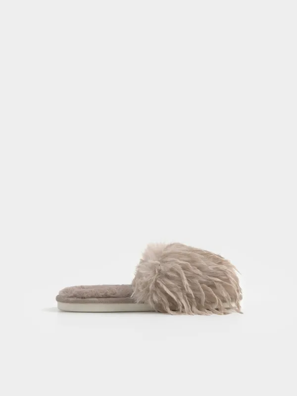 Women's slippers, homewear, size 36-37, faux fur, brown, Downy, image-0