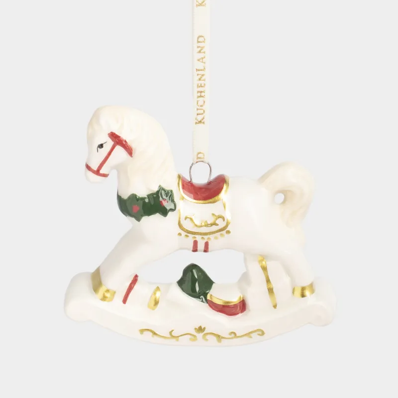 Christmas tree toy, 9 cm, ceramic, white, Rocking horse, Figure christmas