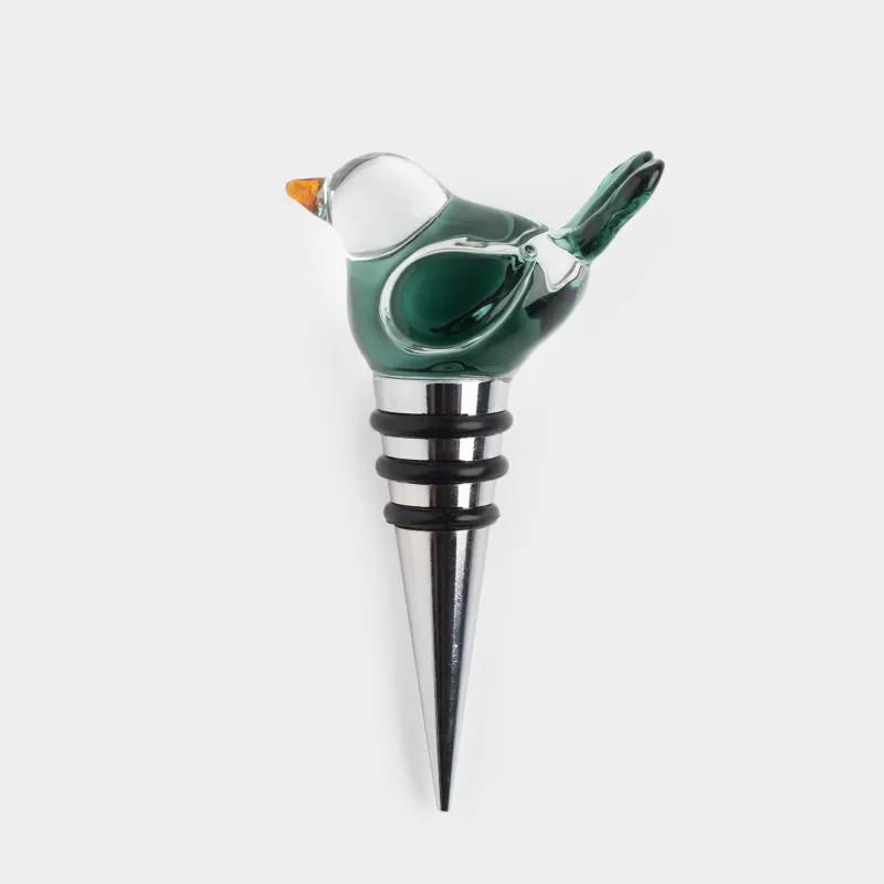 Bottle stopper, 10 cm, metal / Glass, Blue Bird, Birds