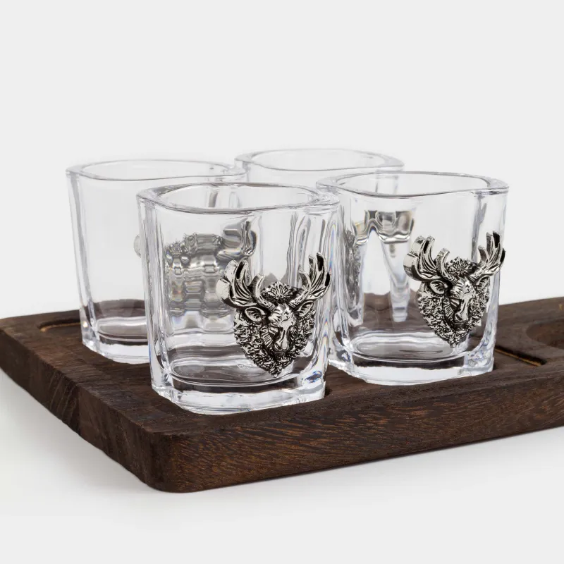 Drinking glass, 50 ml, 4 pcs, on a stand, glass / metal / wood, Moose, Lux elements decor, image-6