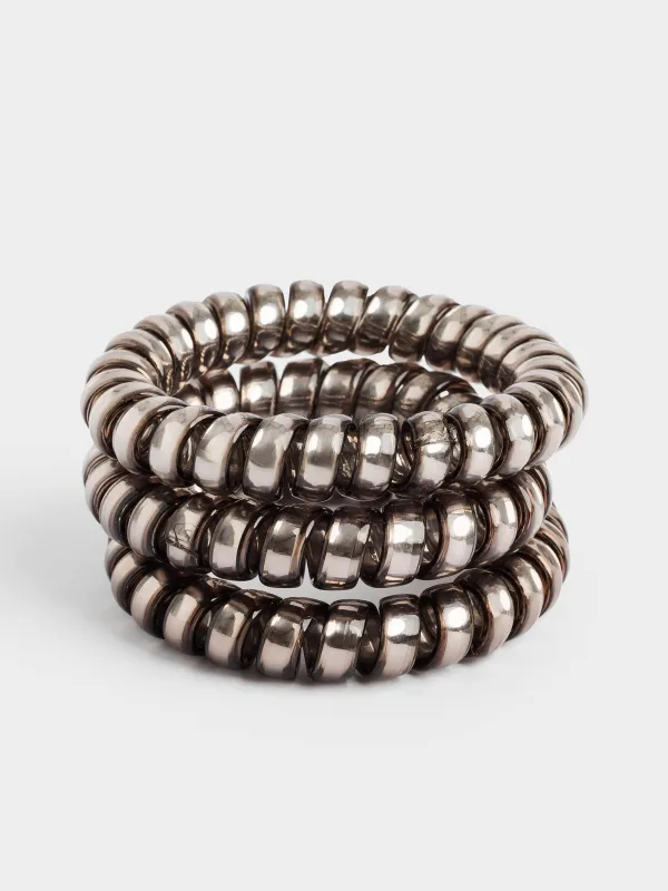 Elastic band for hair, 5 cm, 3 pcs, TPU, gray, Spiral, Helix, image-1