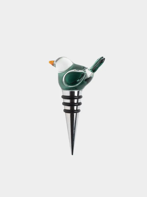 Bottle stopper, 10 cm, metal/glass, Blue bird, Birds, image-0