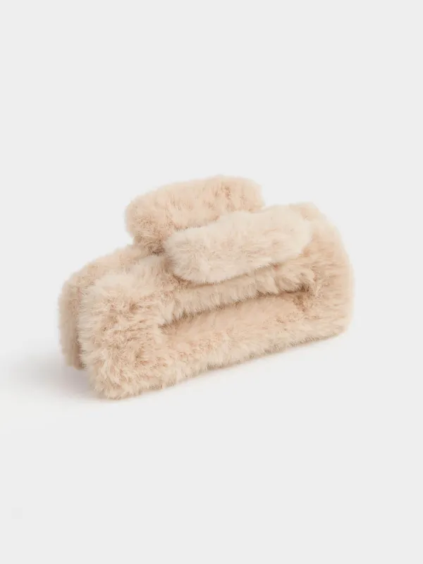 Hair clip, 9 cm, Faux fur / plastic, milky, Crab, Wooly, image-0