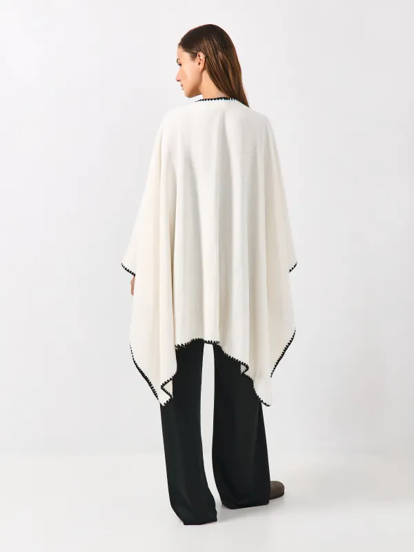 Poncho, 75x140 cm, fleece, sand-grey, Abstract, Fleece poncho, image-6