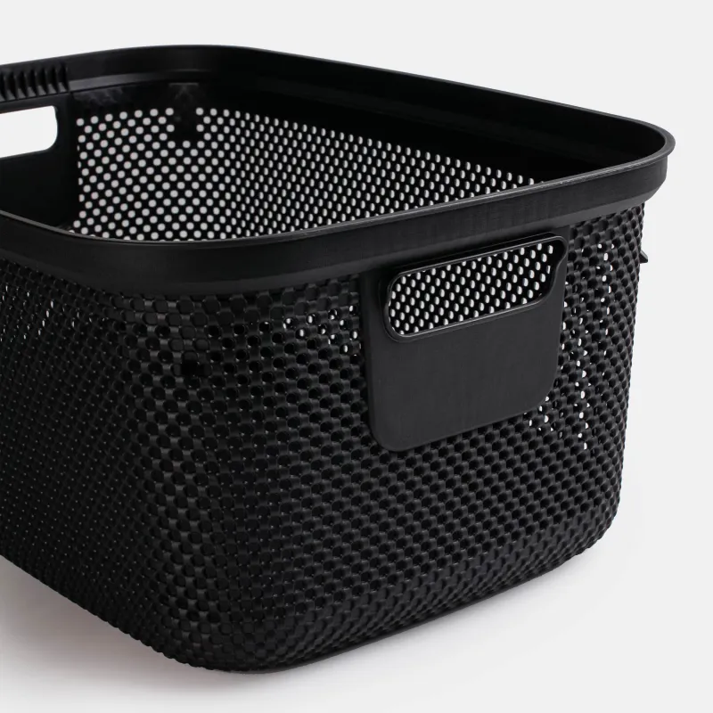 Laundry basket, 52x35x22 cm, with handles, plastic, rectangular, black, Nickel, image-3