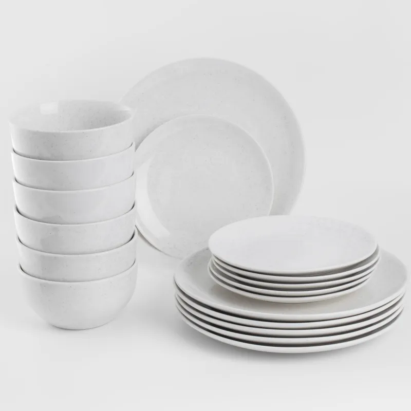 Dining set, 6 persons, 18 items, porcelain P, milky, speckled, Latio, image-1