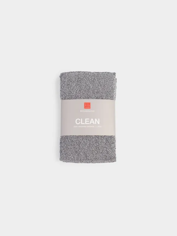 Dish washing sponge, 14x9 cm, 2 pcs, microfiber / foam, dark grey, Clean, image-4