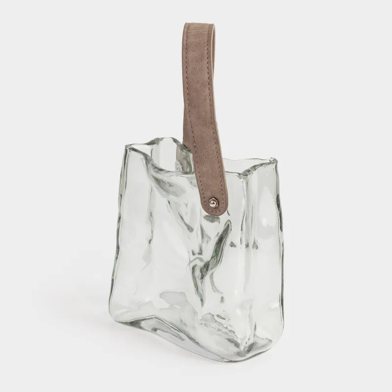 Flower vase, 17 cm, decorative, with handle, glass / polyurethane, grey, Bag, Crumple color, image-1