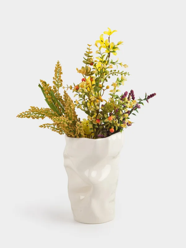 Flower vase, 27 cm, porcelain P, milky, Crumpled effect, Crumple, image-4