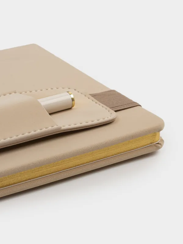 Notebook, with pen, 15x20 cm, 80 l, polyurethane, milky, B&G, image-2