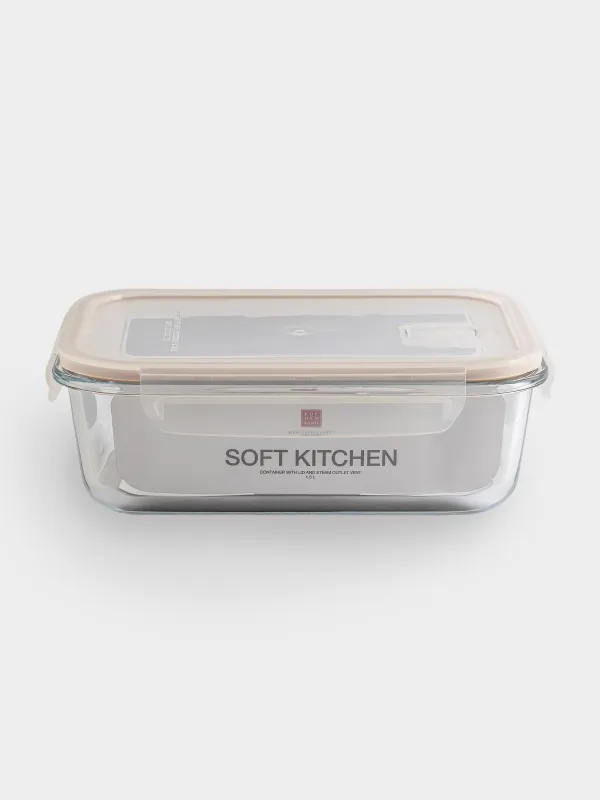 Container, 1.5 l, with clips, with valve, glass T, rectangular, Soft kitchen, image-5