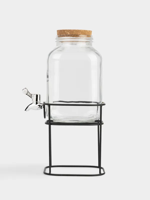 Beverage dispenser, 3 L, on a stand, Glass / cork / metal, Clear font, image-2