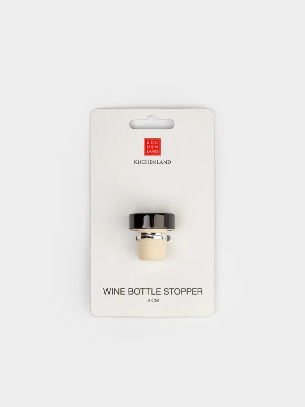Wine bottle stopper, 3 cm, cork/metal, Black, Button, image-5