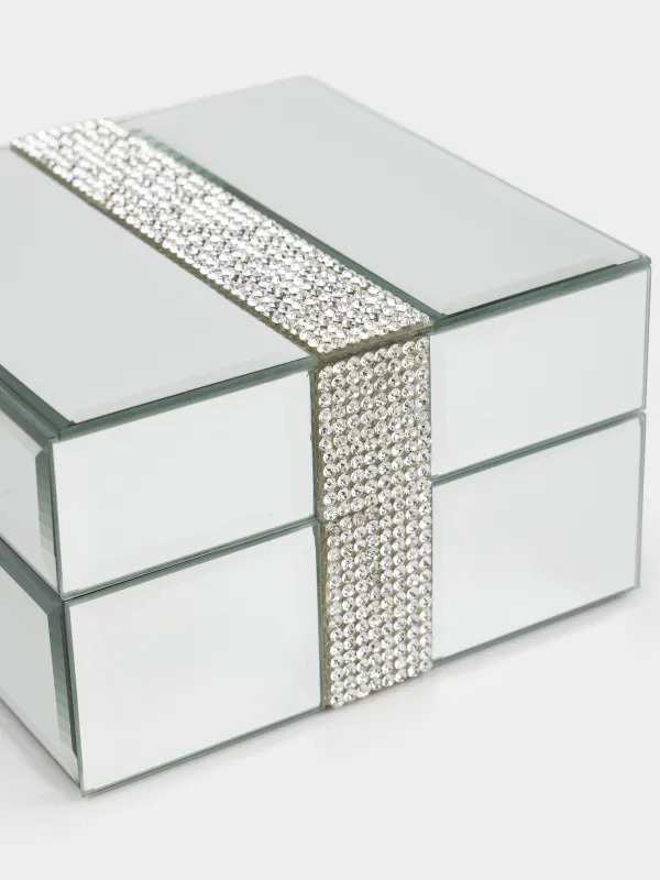 Jewelry box, 12x12 cm, glass, mirror, Silver crystals, Glossy crystal, image-2
