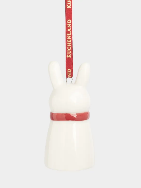 Christmas tree toy, 7 cm, porcelain P, milky, Rabbit in a scarf, Figure christmas, image-1