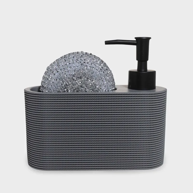 Detergent dispenser, 250 ml, organizer, with sponge, polyresin / plastic, Grey, Grey steel