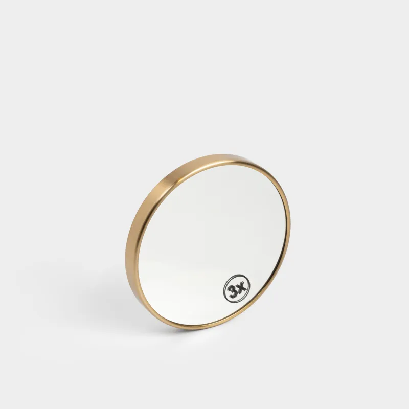 Hanging mirror, 15/14 cm, magnifying, with suction cups, metal, round, golden, Freya