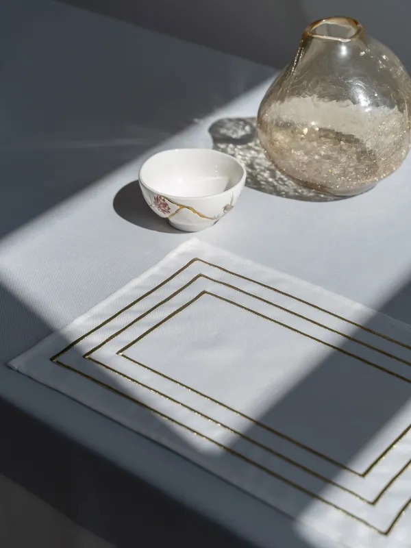 Placemat, 30x45 cm, 2 pcs, polyester, rectangular, white, Lines, Trim gold, image-5