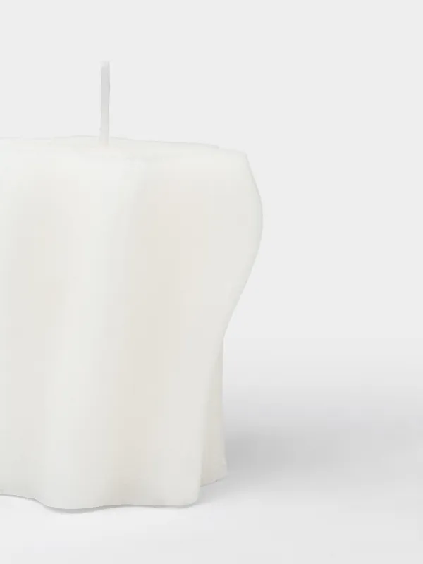 Candle 5x8 cm, cylindrical, milky, Waves, Ribbed candle, image-2