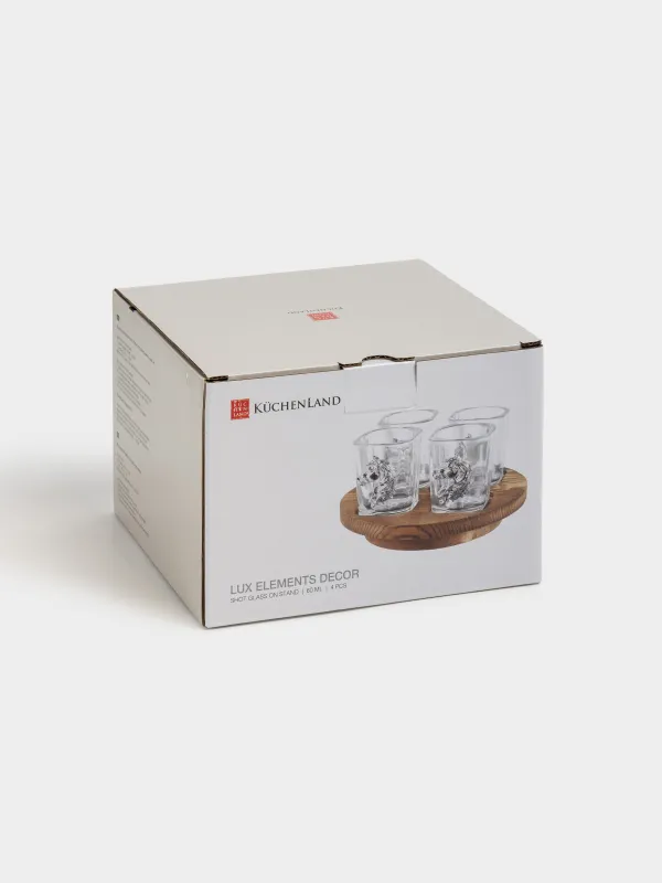 Drinking glass, 60 ml, 4 pcs, on a stand, glass/metal/wood, Horse, Lux elements decor, image-6