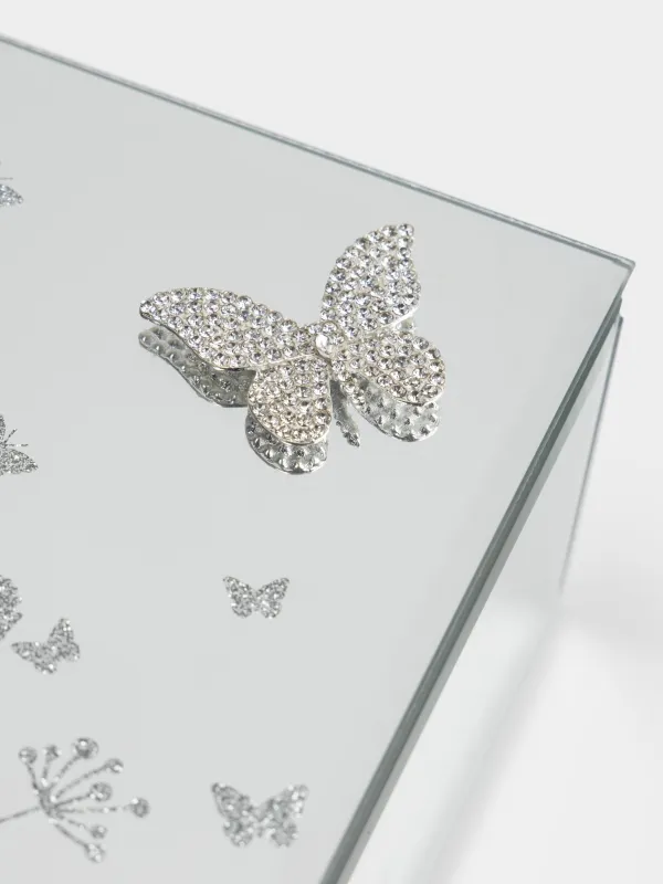 Jewelry box, 12x7 cm, glass / metal, Mirror, Butterfly, Glossy, image-3