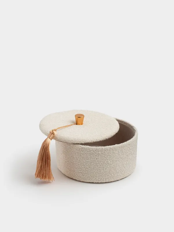Jewelry box, 13 cm, with brush, boucle/cardboard, beige, Boucle, image-2