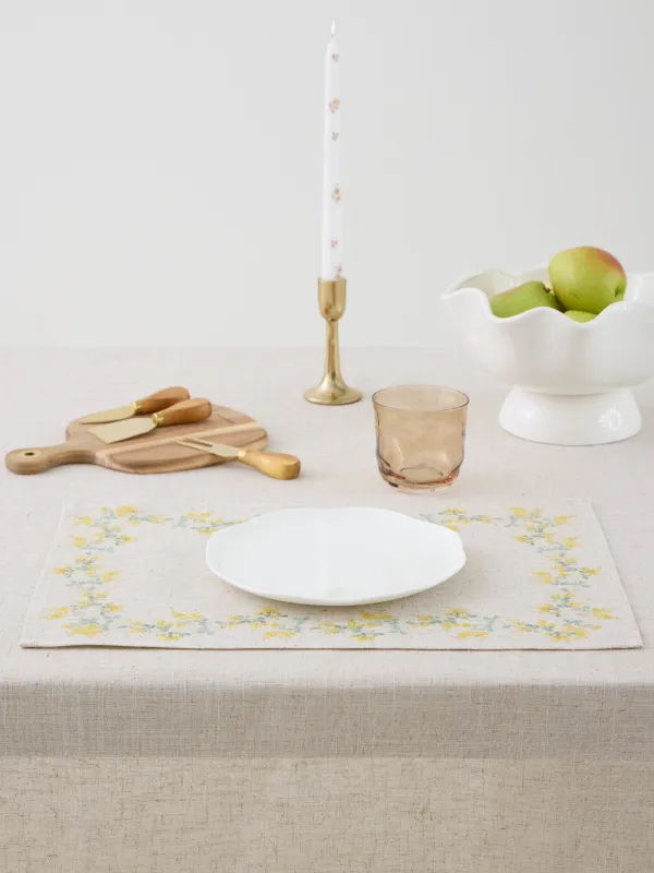 Placemat, 30x45 cm, polyester / linen, rectangular, beige, Mimosa, Mimosa flowers, image-1