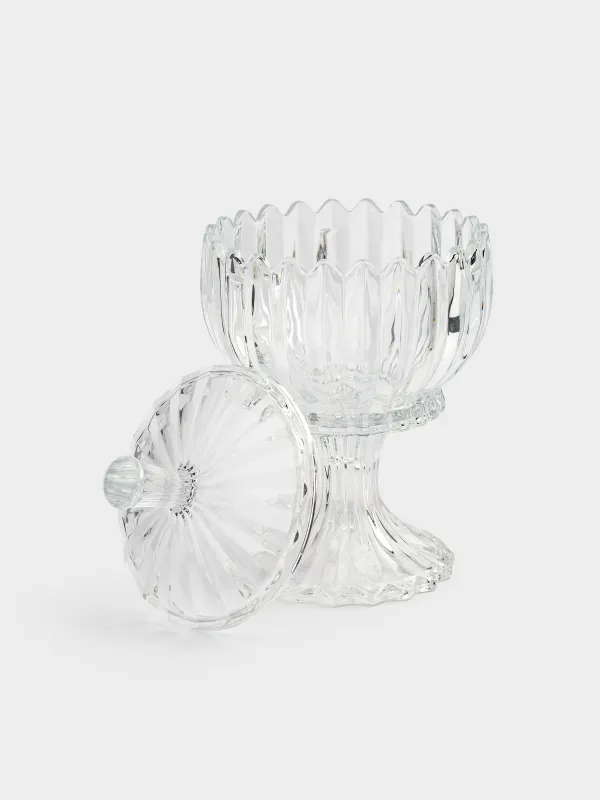 Candy bowl, 24x16 cm, on the leg, with lid, glass P, Alpine, image-4