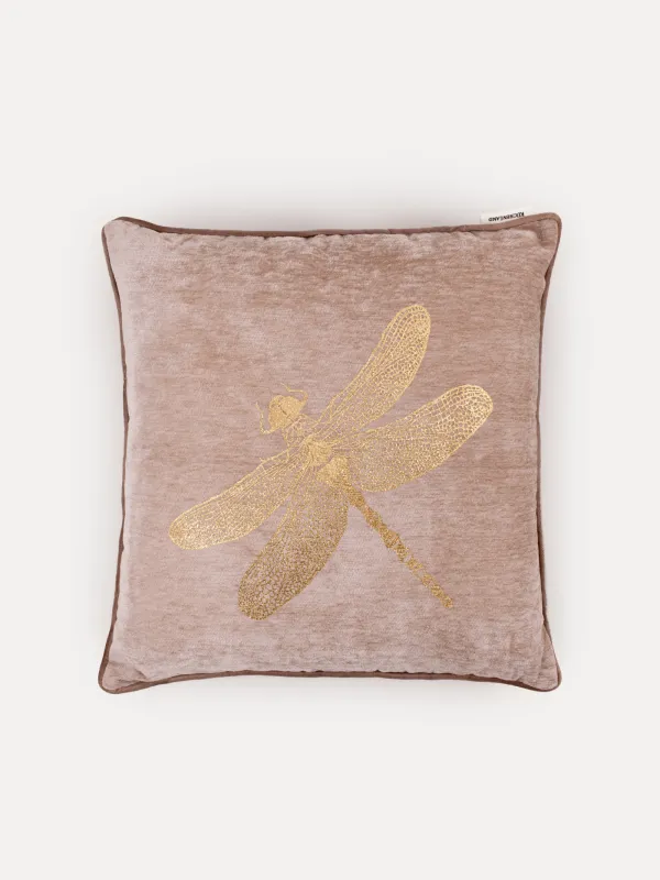 Decorative pillow, 45x45 cm, chenille / corduroy, gray-beige, Dragonfly, Dragonfly, image-0