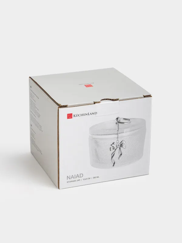 Storage container, 12x8 cm, 380 ml, glass R/metal, Silver bow, Naiad, image-5