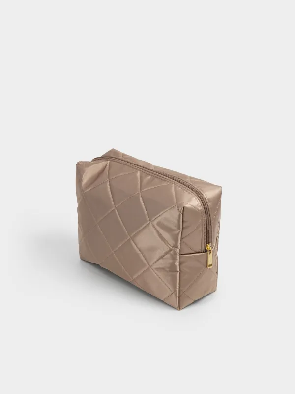 Makeup bag, 27x17 cm, quilted, satin, milky, Quilted silk, image-5