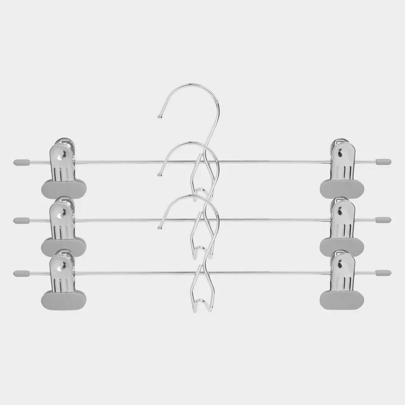 Pant/skirt hanger, 33 cm, 3 pcs, with clips, Coated metal, Grey, Colorful house