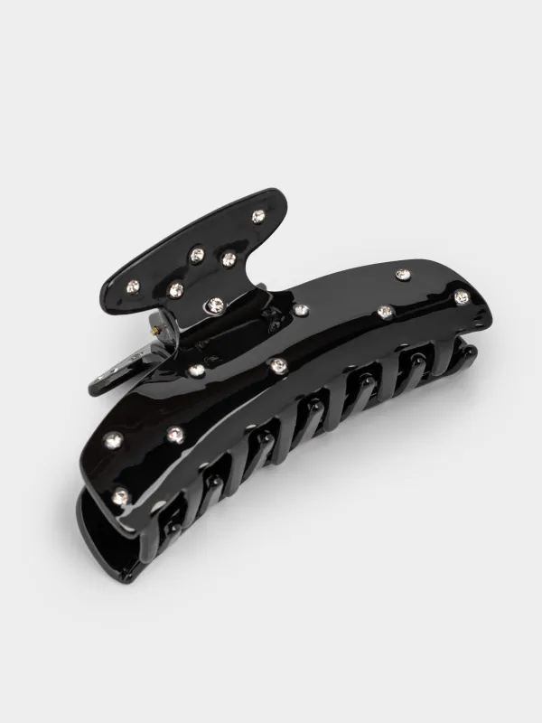 Hair clip, 9 cm, acrylic / metal, black, Crab in rhinestones, Hair basic, image-3