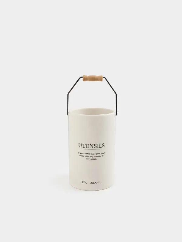 Kitchen accessories stand, 17 cm, with handle, ceramic / metal, milky, Course, image-0