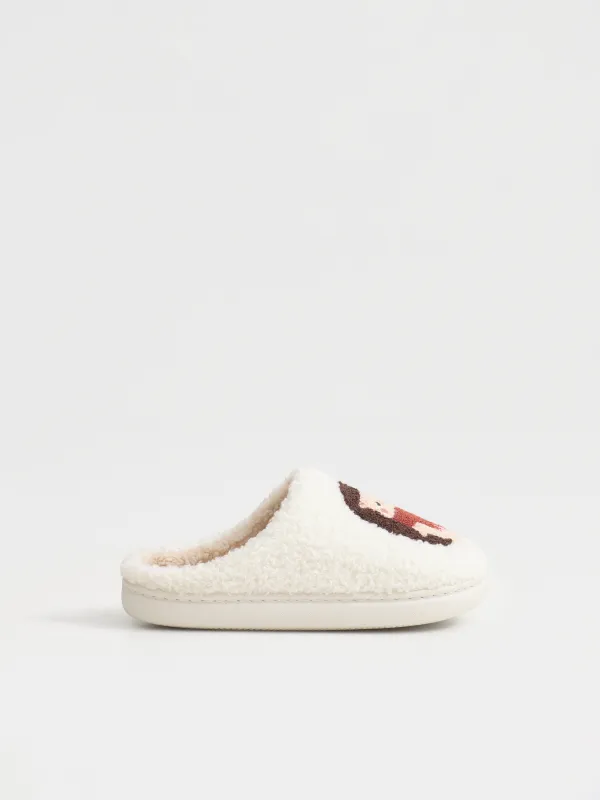 Children's slippers, homewear,size 33, artificial fur, milky, Hedgehogs, Needed, image-0