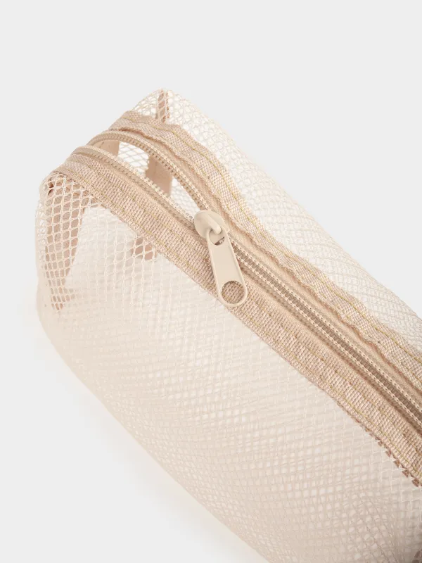 Cosmetic bag, 18x12 cm, polyester, beige, Mesh, Easy Travel, image-3