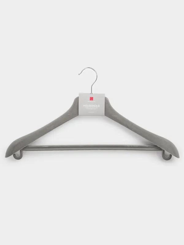 Coat hanger, 46 cm, for jackets and outerwear, flock, grey, Household, image-3