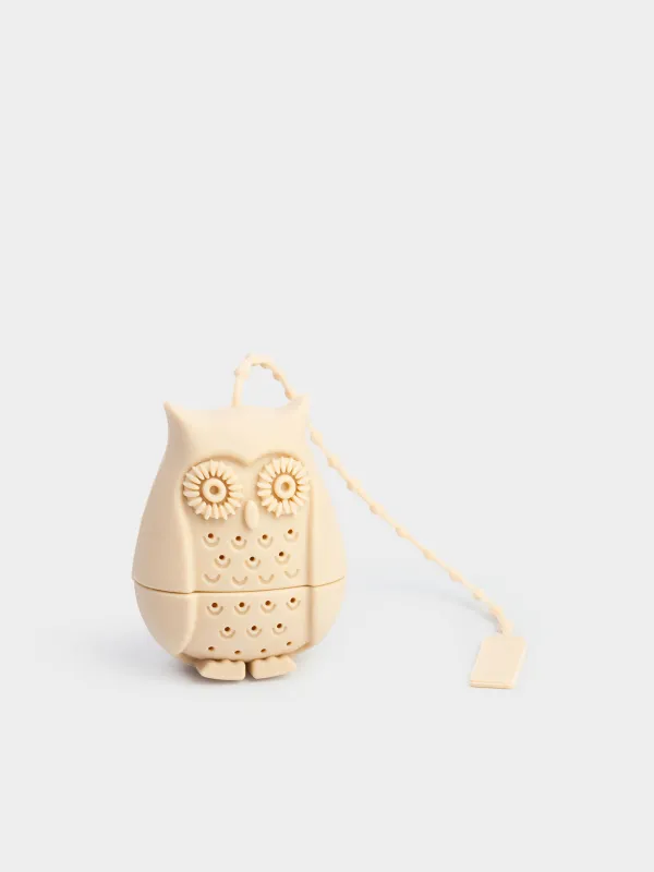 Tea strainer, 19 cm, Silicone, Beige, Owl, Owl, image-0