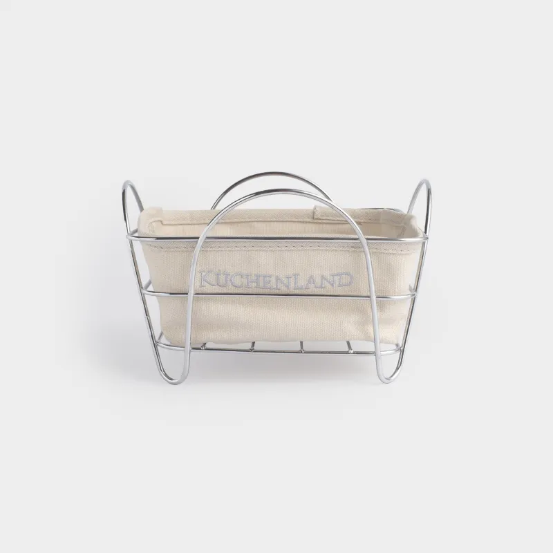 Bread basket, 21x21 cm, cotton/metal, square, Grey/silver, Twist silver