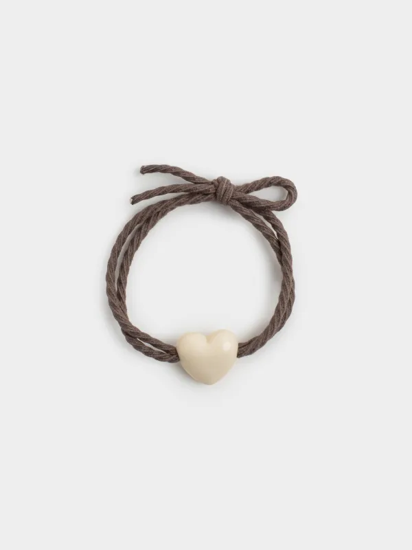 Hair tie, 5 cm, 3 pcs, polyester / plastic, brown, Heart, Gracile, image-2
